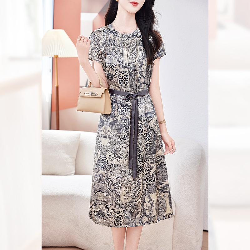 

Эластичное атласное шелковое платье средней длины и длинное женское летнее новая мода элегантный темперамент платье из шелка тутового дерева 3XL