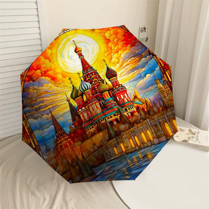 

1PC Stained Glass Cathedral Umbrella-8-Rib Reinforced Portable Folding Travel Suitable for All Seasons Outdoor Daily Use Is an Ideal Choice -F353