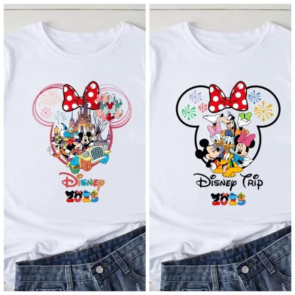 Trip 2025 Printed T-shirt Mickey Minnie Mouse White T-Shirts Unisex Short Sleeves Clothing Fashion Female Streetwear Tops