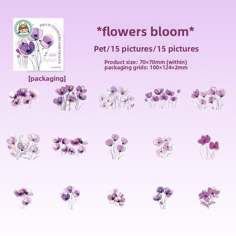 15pcs Flower Sticker Decorative Scrapbooking Junk Journaling DIY Card Making Scrapbook Materials Craft Daily Planner