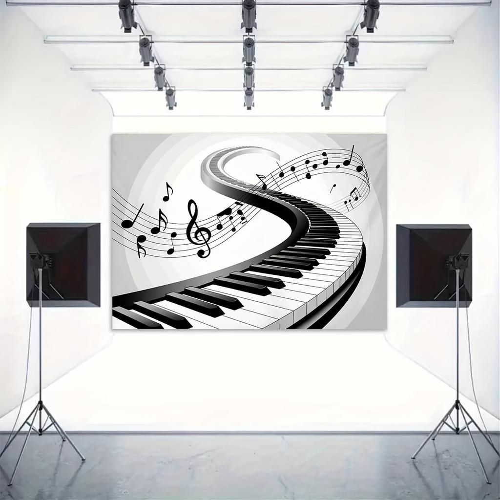 2D Planar Background Banner - Creative Piano Music Pattern Background Fabric, Used for Photo Party Supplies and Event Decoration