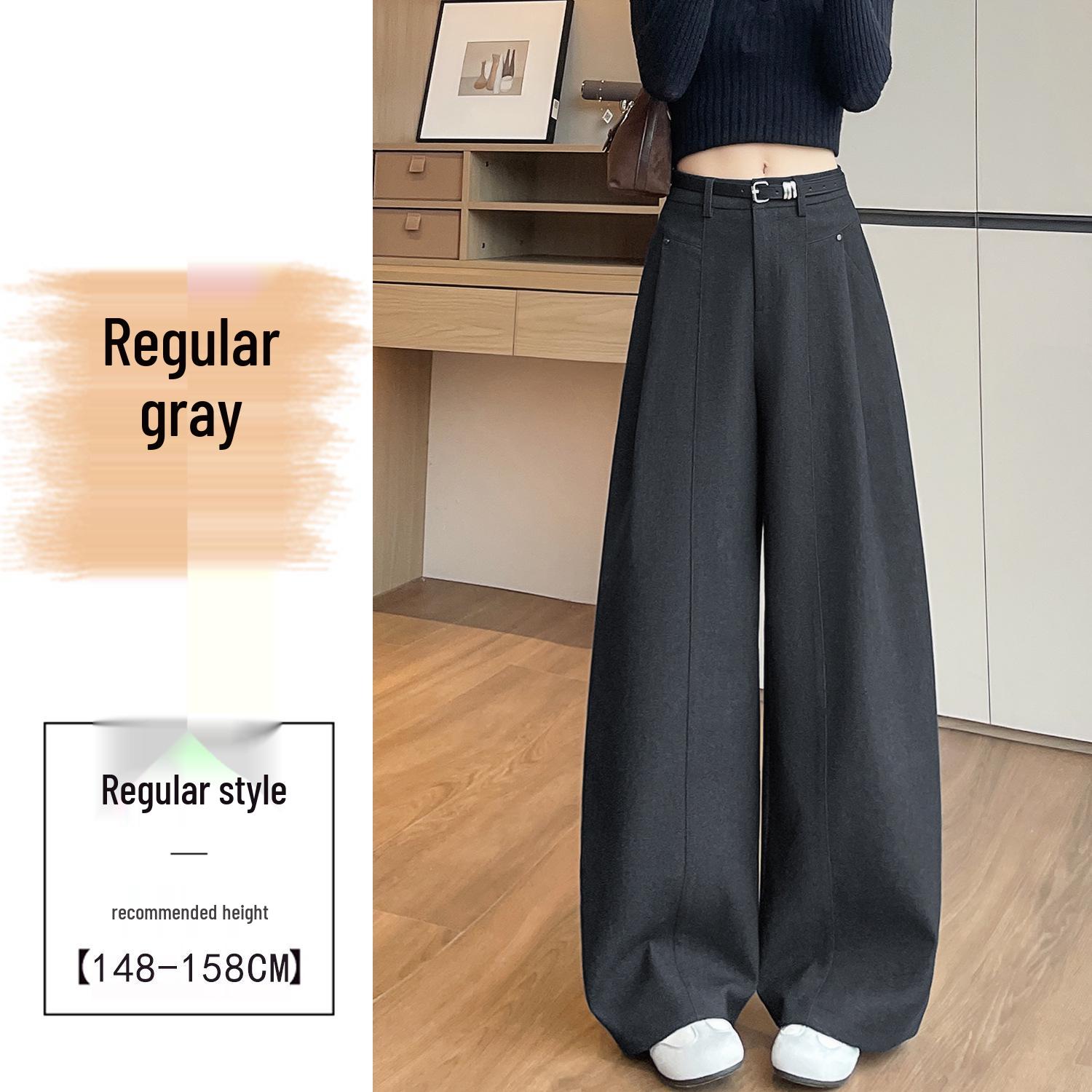 Women s Gray Wide-Leg High-Waisted Drapey Pants - Spring 2026 Old Money Style, Casual Slim Straight Cut S