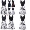 Womens Retro Floral Print Sleeveless Cotton Dress With Round Neck For Summer Vintage Style