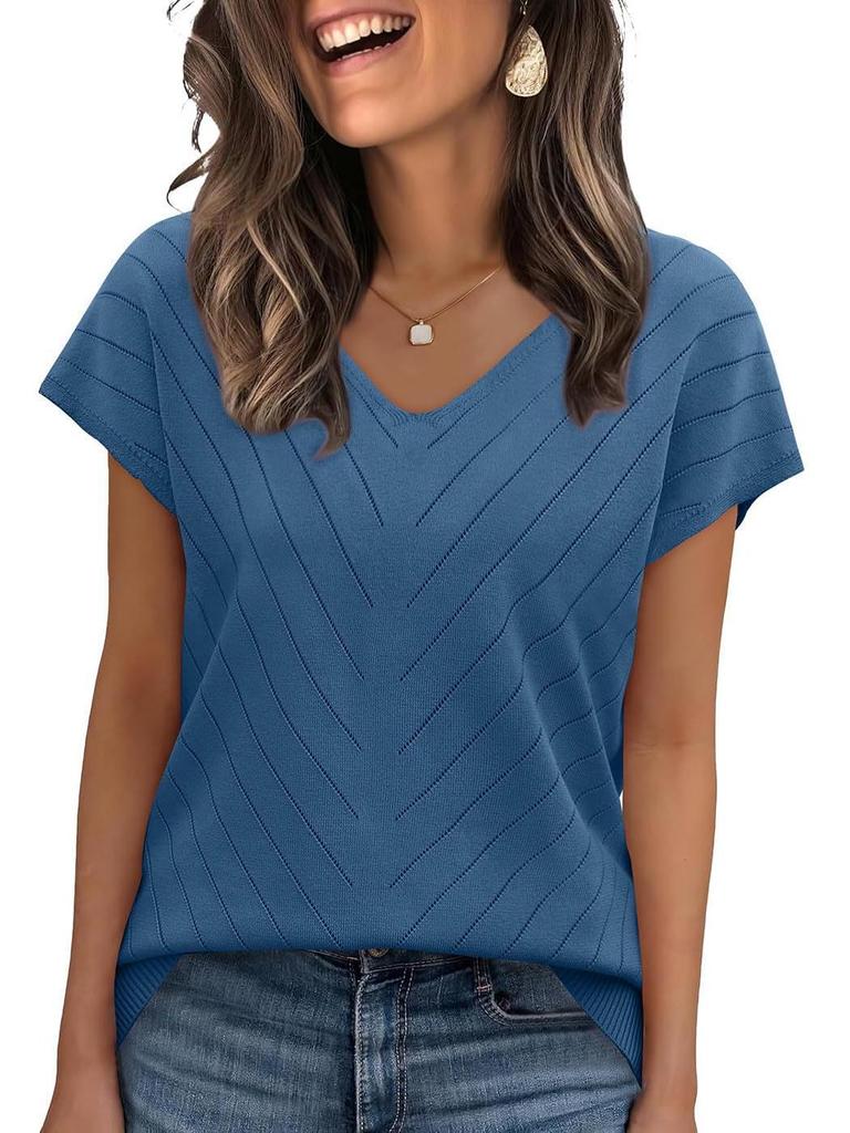 2026 Summer Hot Trend Beach Vacation Cap Sleeve V-Neck Hollowed-Out Casual Knit Sweater for Women