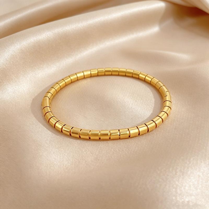 Stainless Steel Bangle for Women Simple 18K Gold Plated Bamboo Can Open Bangles Jewelry Accessories Gifts for Friends Lover