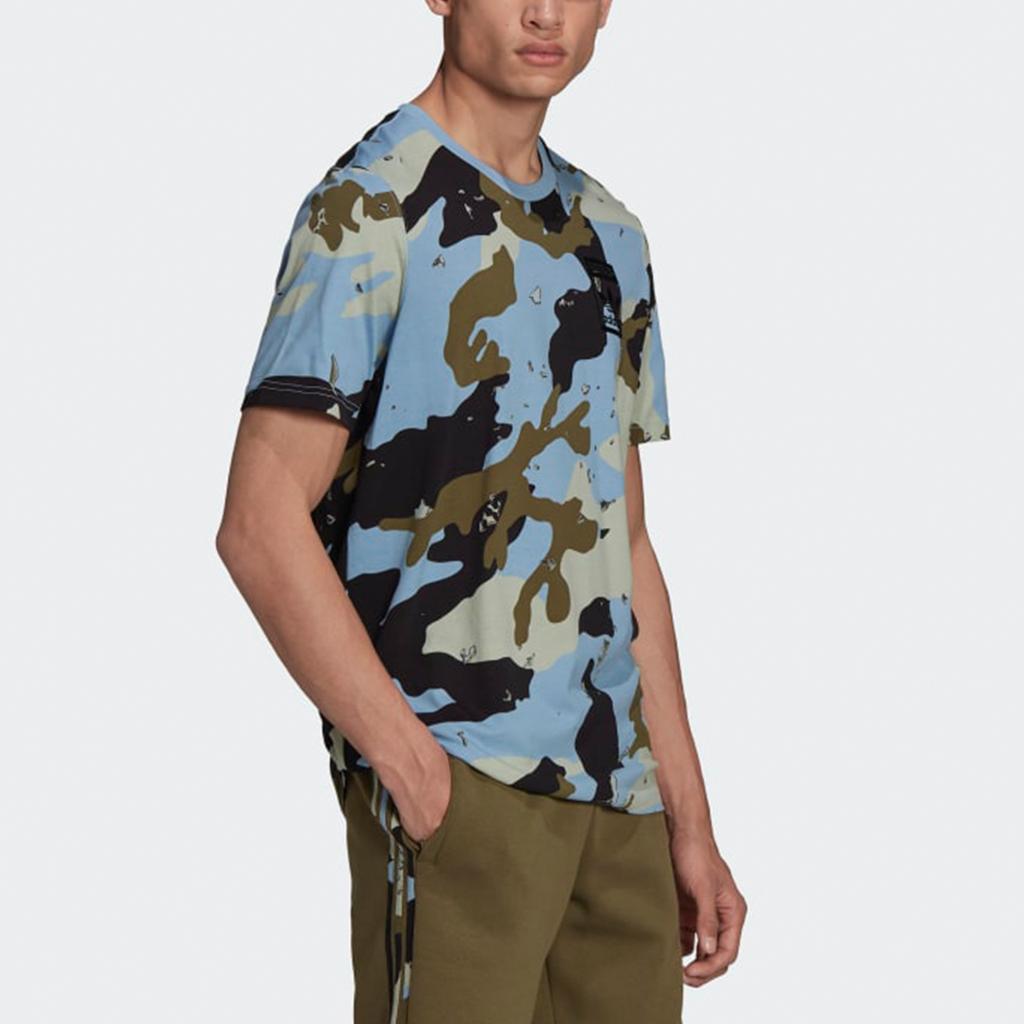 Adidas Originals Camo Aop Tee Casual Sport Round Neck Short Sleeve T-Shirt Men Tops Blue H13494