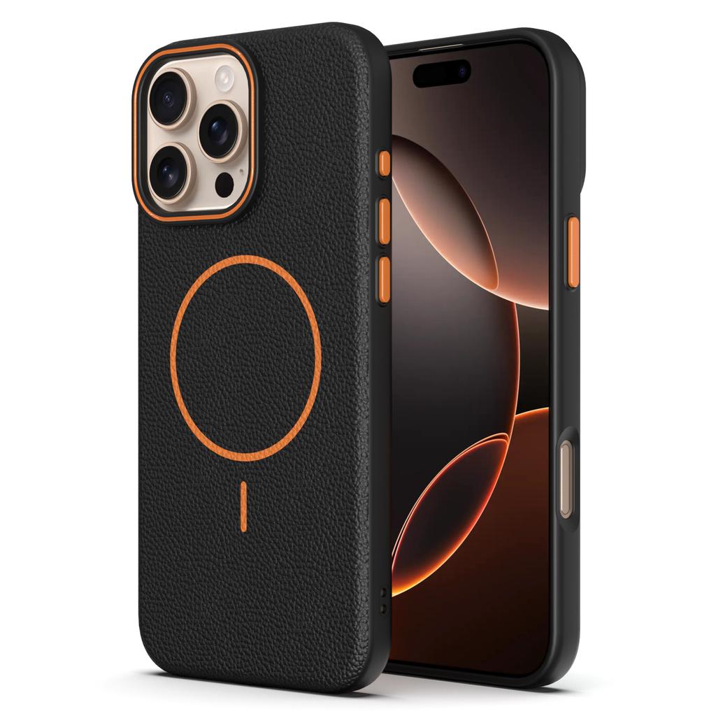 Litchi Patterned Leather Phone Case for IPhone 17 16 15 14 13 12 11 Pro Max Magnetic Magsafe Armor Flocking Cover