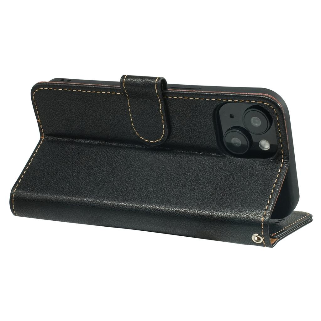 For iPhone 14 Case RFID Blocking Wallet Litchi Texture Leather Phone Cover Magnetic Clasp