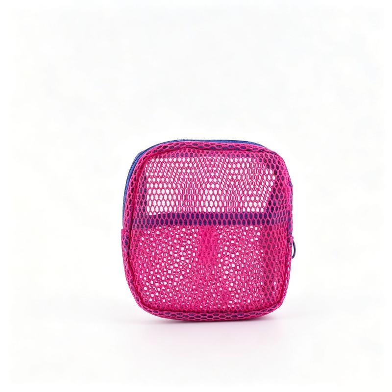 Candy Color Square Mesh Cosmetic Organization Storage Bag With Zipper Portable Sundries Pouch For Travel With Rope 1Pc