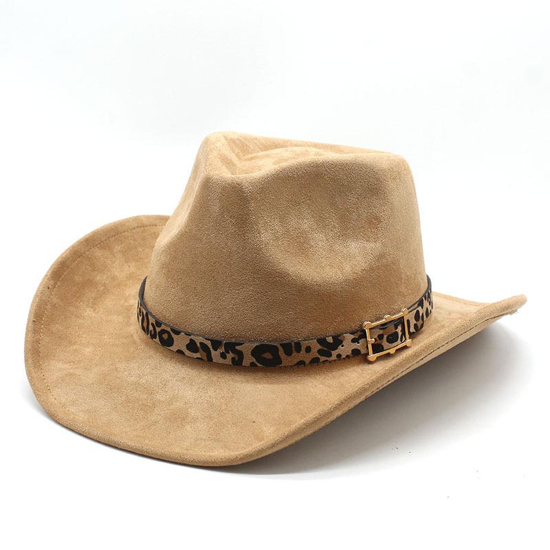 

Minority Suede Hat Leopard Print Belt Men S And Women S Couple Hat Western Cowboy Top Hat M（56-58cm）
