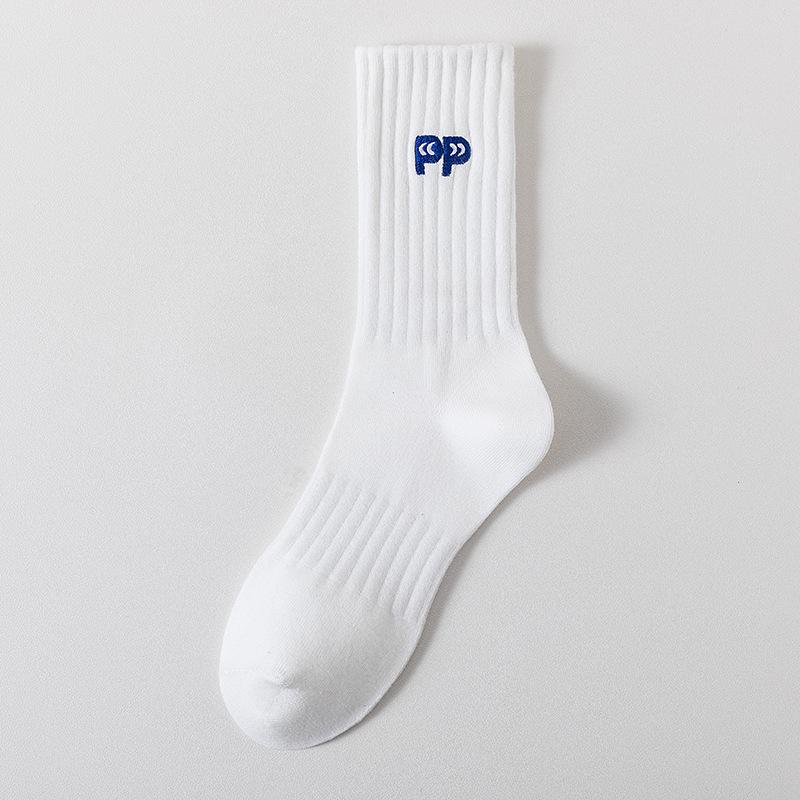 Cityboy Men’s Autumn/Winter White Cartoon Embroidery Socks - Trendy, Sweat-Absorbing Mid-Calf Sports Socks