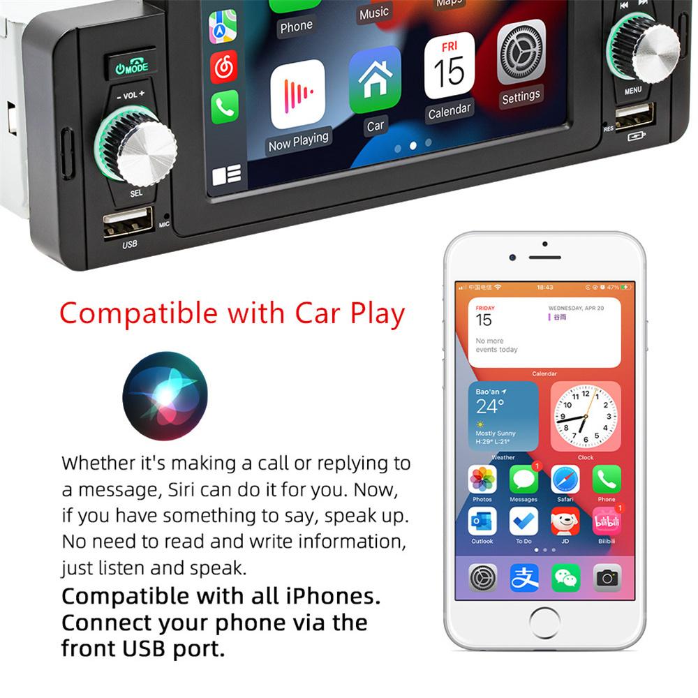 1 DIN 5 Inch Car Stereo Radio MP5 Player Compatible with Carplay & Android Auto