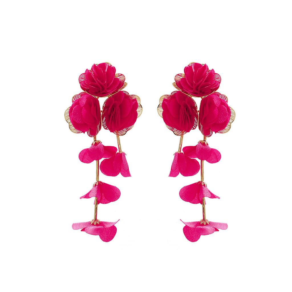 Earrings with chiffon flowers, multi-layered niche design, versatile and high-end earrings for women