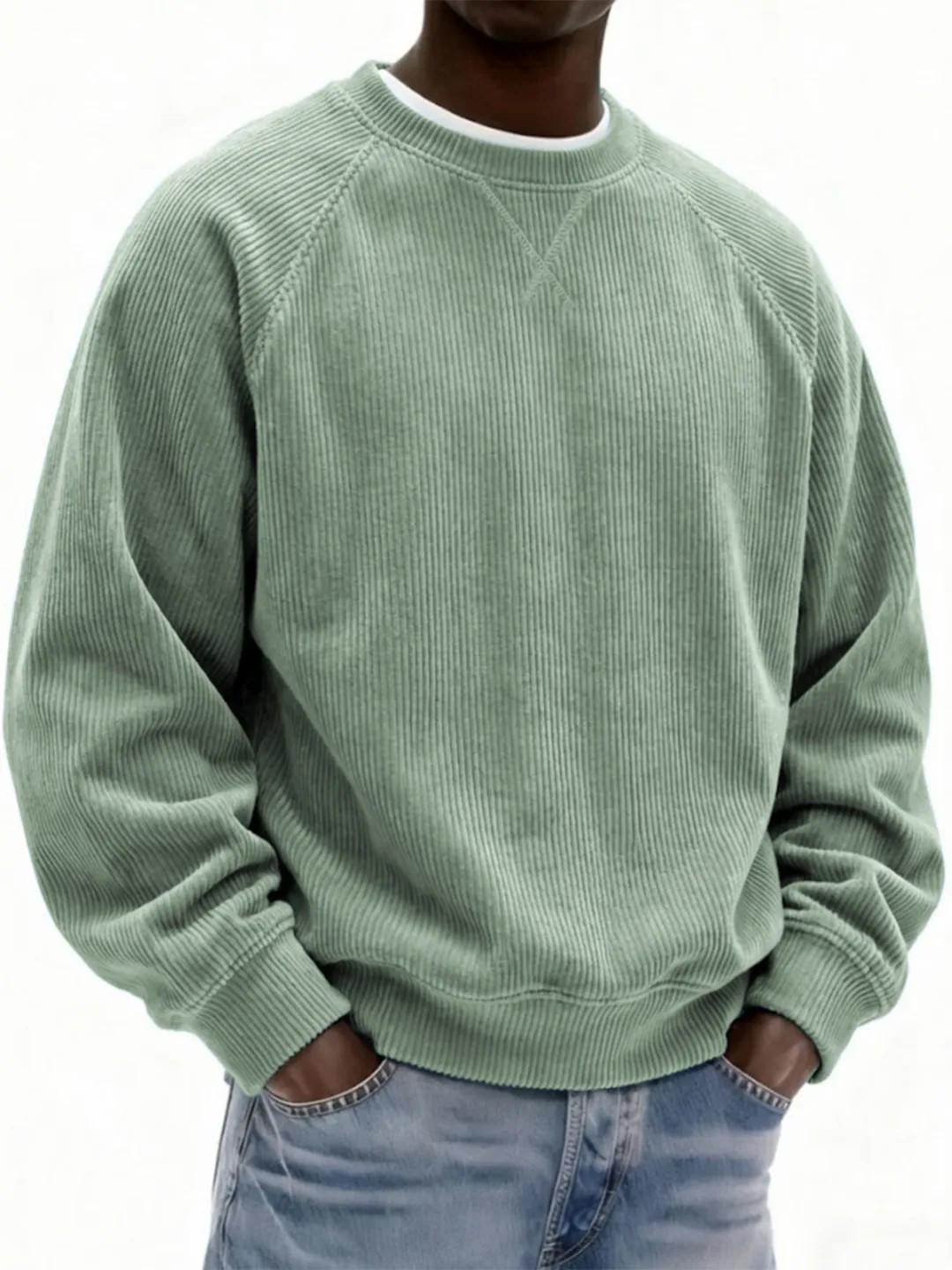 

2025 Men s Casual Corduroy Hoodie: Fashionable Round Neck for Spring & Autumn S зелений
