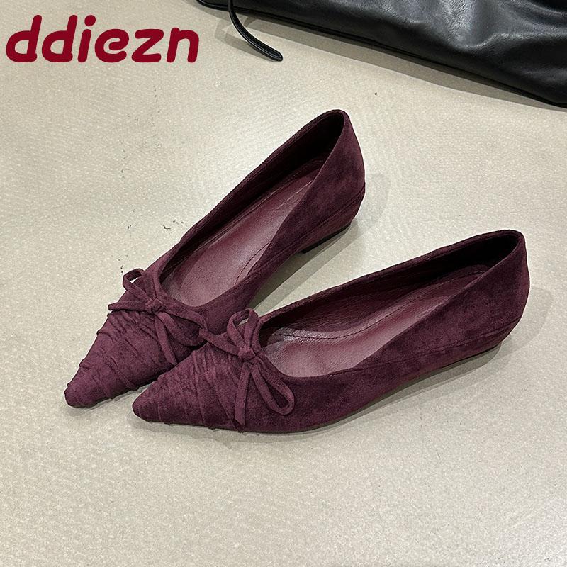 Fashion Fashion Flock Women Flats Slip On Shoes Butterfly-Knot Female Height Increasing Footwear Pointed Toe Ladies Flats Shoes lady
