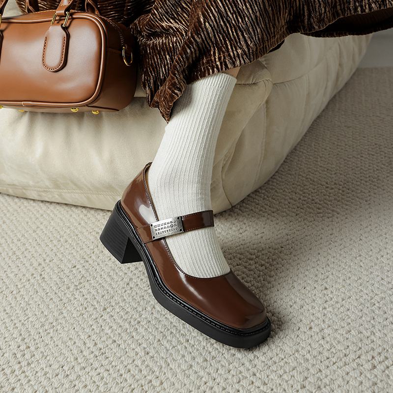 Krazing Pot Cow Skin Summer Size 40 Chunky Heels Women Square Toe European Design Shallow Platform Pumps
