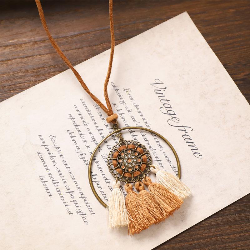 Lady Bohemian Style Long Necklace with Vintage Fringed Sweater Chain