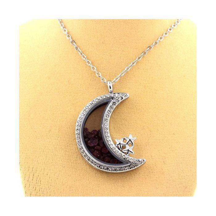 Pierres et Minéraux. Collier Rubis brut. Modèle Lune.