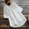 Camicette e camicie da donna con scollo a V, maniche corte, stampa tinta unita casual alla moda