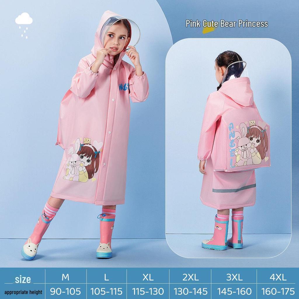 Children's Cartoon Rain Poncho with Backpack Slot for Kids