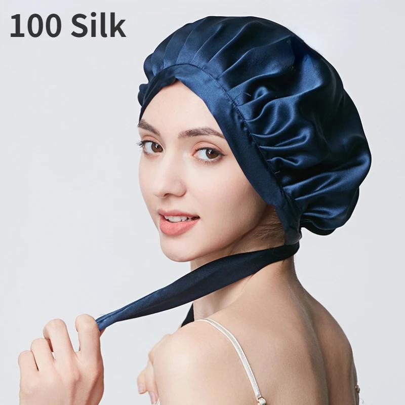 Bonnet de nuit en pure soie pour femmes Casquette de nuit en soie naturelle de luxe Bonnets de nuit Protection des cheveux Turban Head Wraps