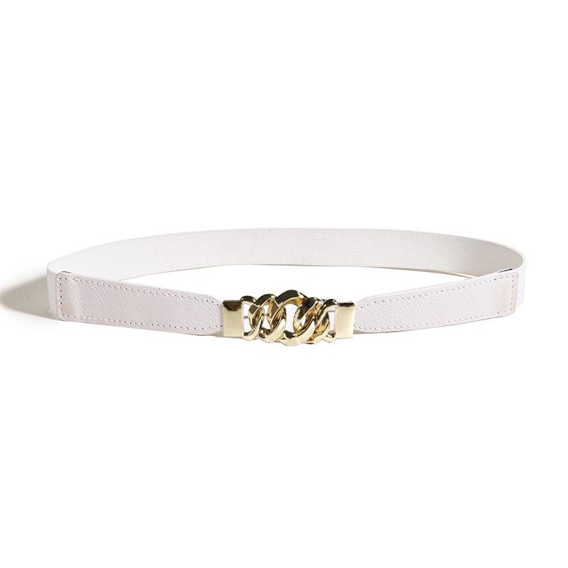 Women's 2.5cm Double Buckle Chain Elastic Waist Belt for Dresses