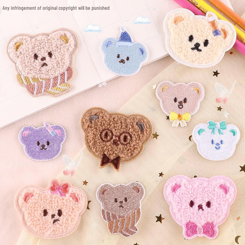 Self-Adhesive Cartoon Bear Embroidery Patch for DIY Scrapbook