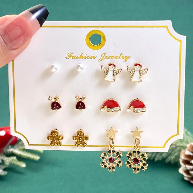 Christmas Earrings Set Colorful Santa Reindeer Snowman Drop Resin Designs Festive Holiday Gift Card Package Accessories