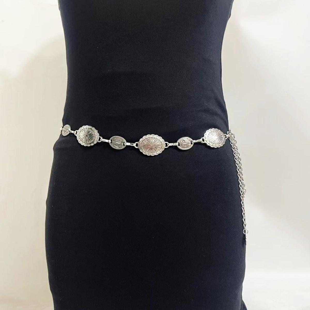 Fashion Vintage Oval Craved Metal Waist Chain for Women Retro Style Exquisite Gold Color Plated Belt Female Body Jewelry Gifts