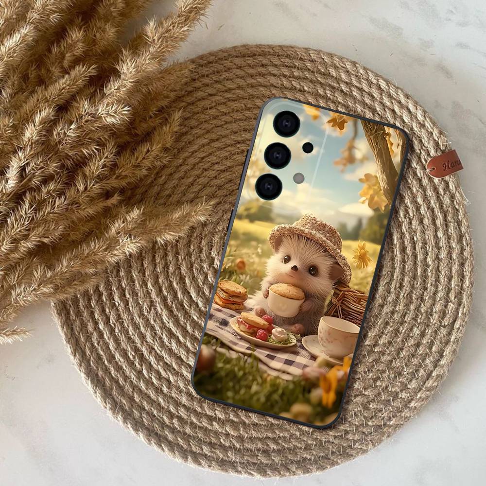 Phone Case For Samsung S25,S24,S21,S22,S23,S30,Ultra,S20,Plus,Fe,Lite,Note,10,9,Cute Animal Hedgehog 5G Black Cover