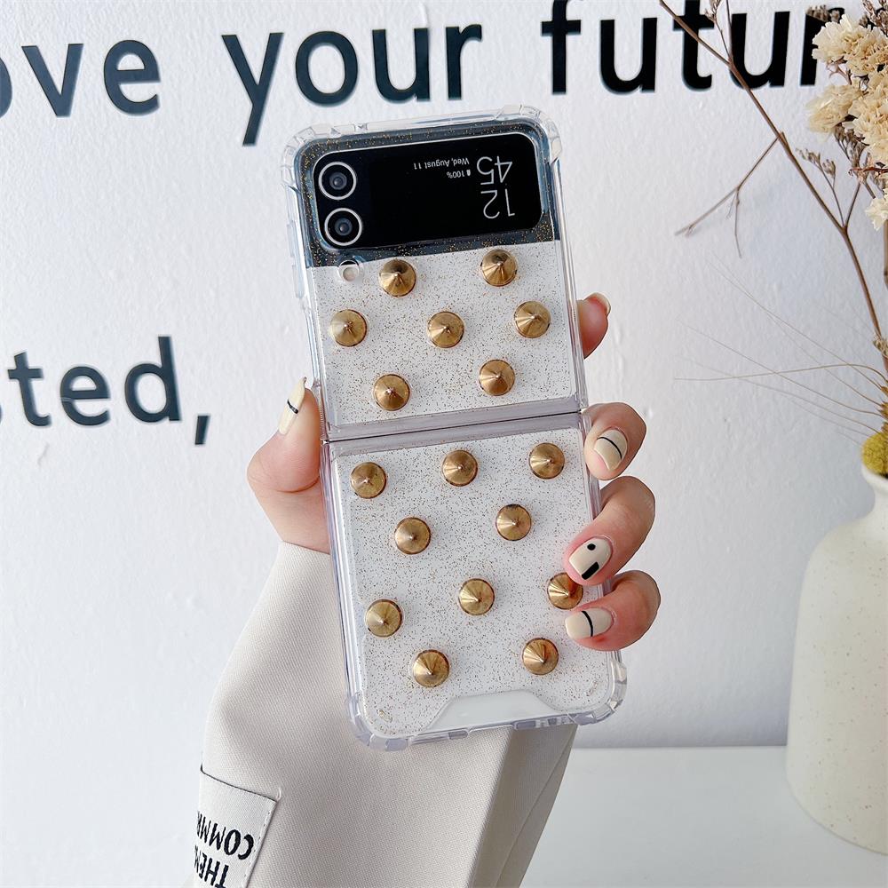 Für Samsung Galaxy Z Flip 4 3 Hülle 3D Pentagramm Runde Nagel Faltbare Transparente Stoßfeste Harte Rückseite Für Zflip4 Flip3 Hülle
