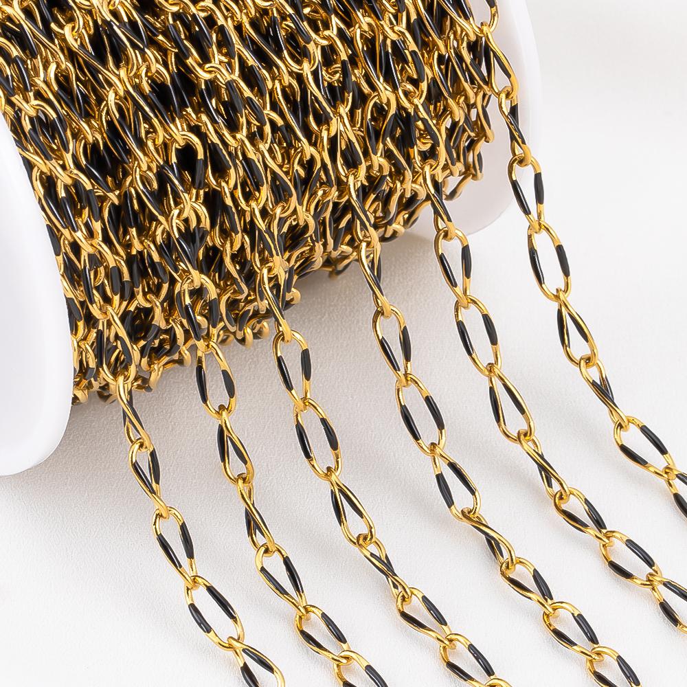 1 Meter Emaille-Kordelkette Edelstahl-Seil Rolo-Glieder Körper Goldene Kette Gürtel für Schmuckherstellung DIY Halskette Armband Handwerk