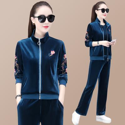 Elastic Waist Sportswear Suit Female Fashion Middle-Aged And Elderly Mothers Spring Autumn Three Piece Set Women Elegant