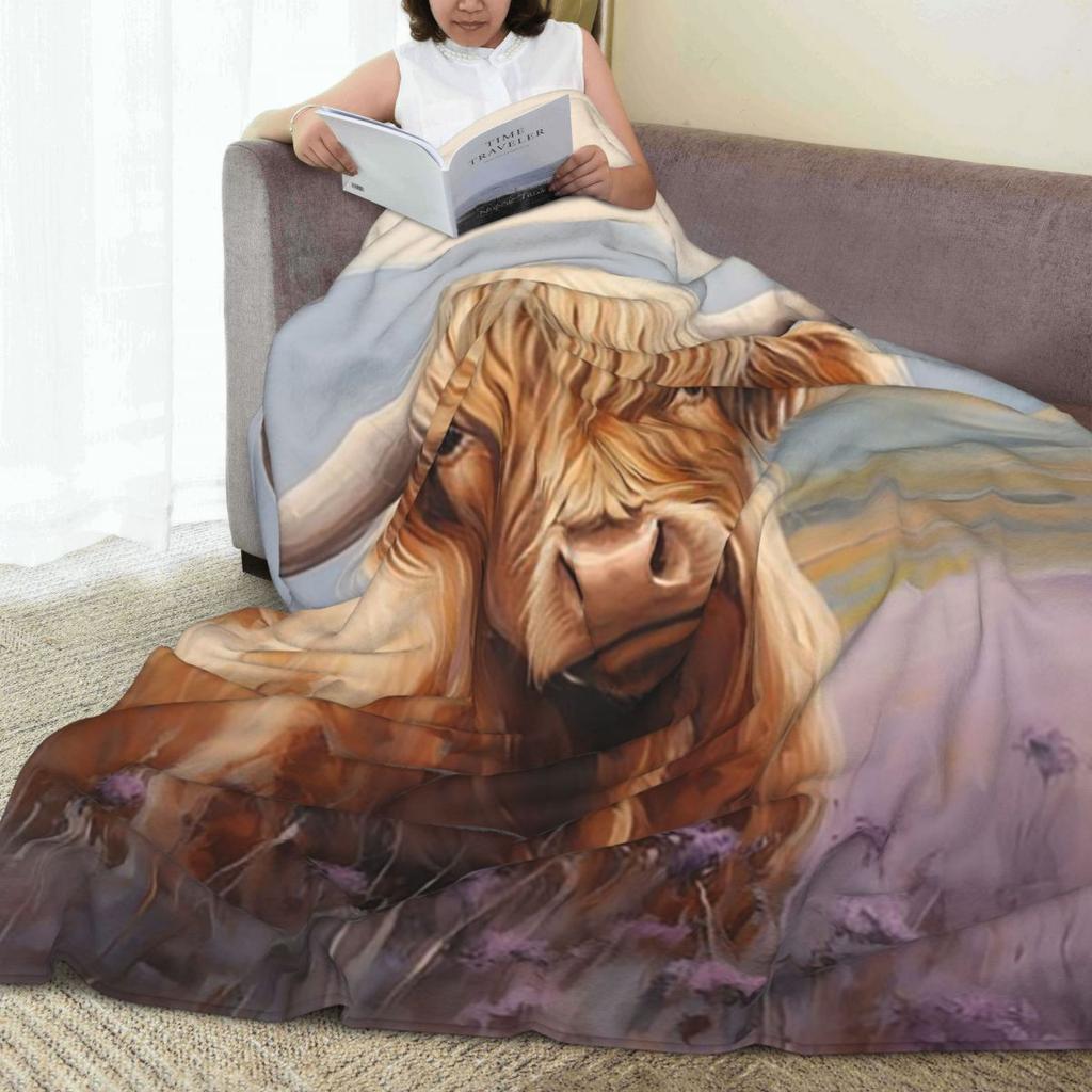 Scottish Highland Cow In Heather Blanket Flannel Sofa Throw Blanket Super Soft for Home Bedroom Office Throws Bedspread Quilt
