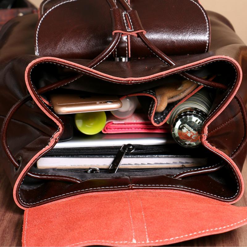 Women's Fashion Trend Leather Backpack Leisure Travel Oil Wax Soft Leather Small Backpack