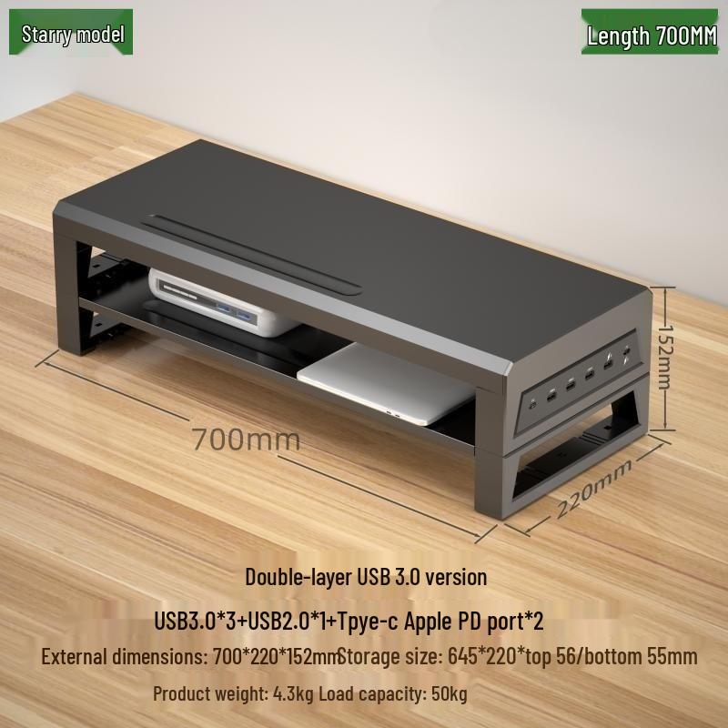 Gecko Double-Layer USB-C Monitor Riser with Expansion & Charging