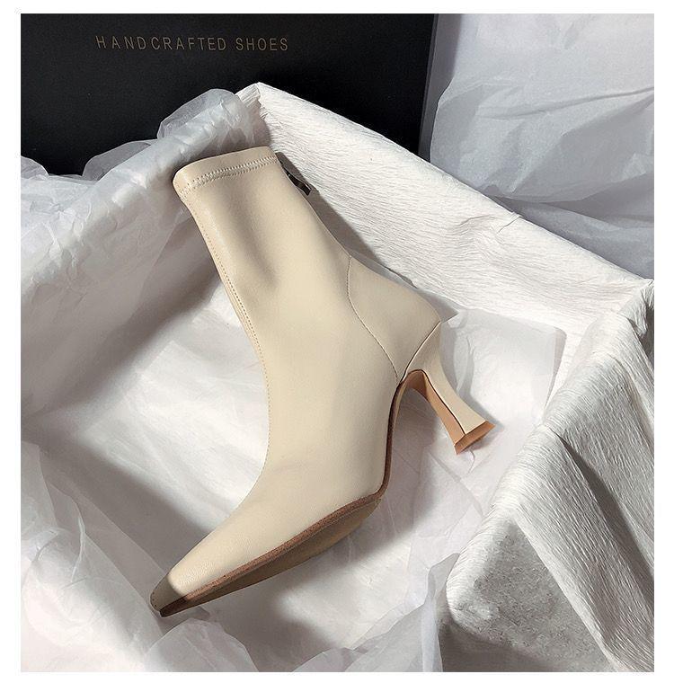 2025 Damstövletter med stilettklack – Smala, stilrena korta skaft spetsiga klackar