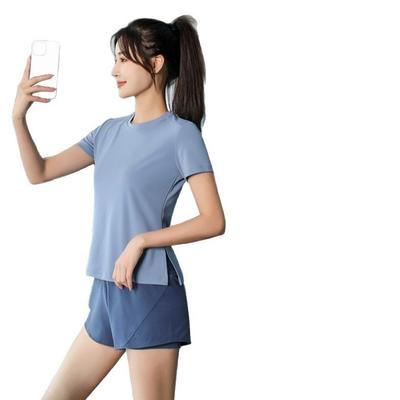 Elastisches, Atmungsaktives, Bequemes Fitness-Yoga-Anzug-Set, Damen Kurzarm Zweiteiler, Damen Lauf-Sportbekleidungs-Set