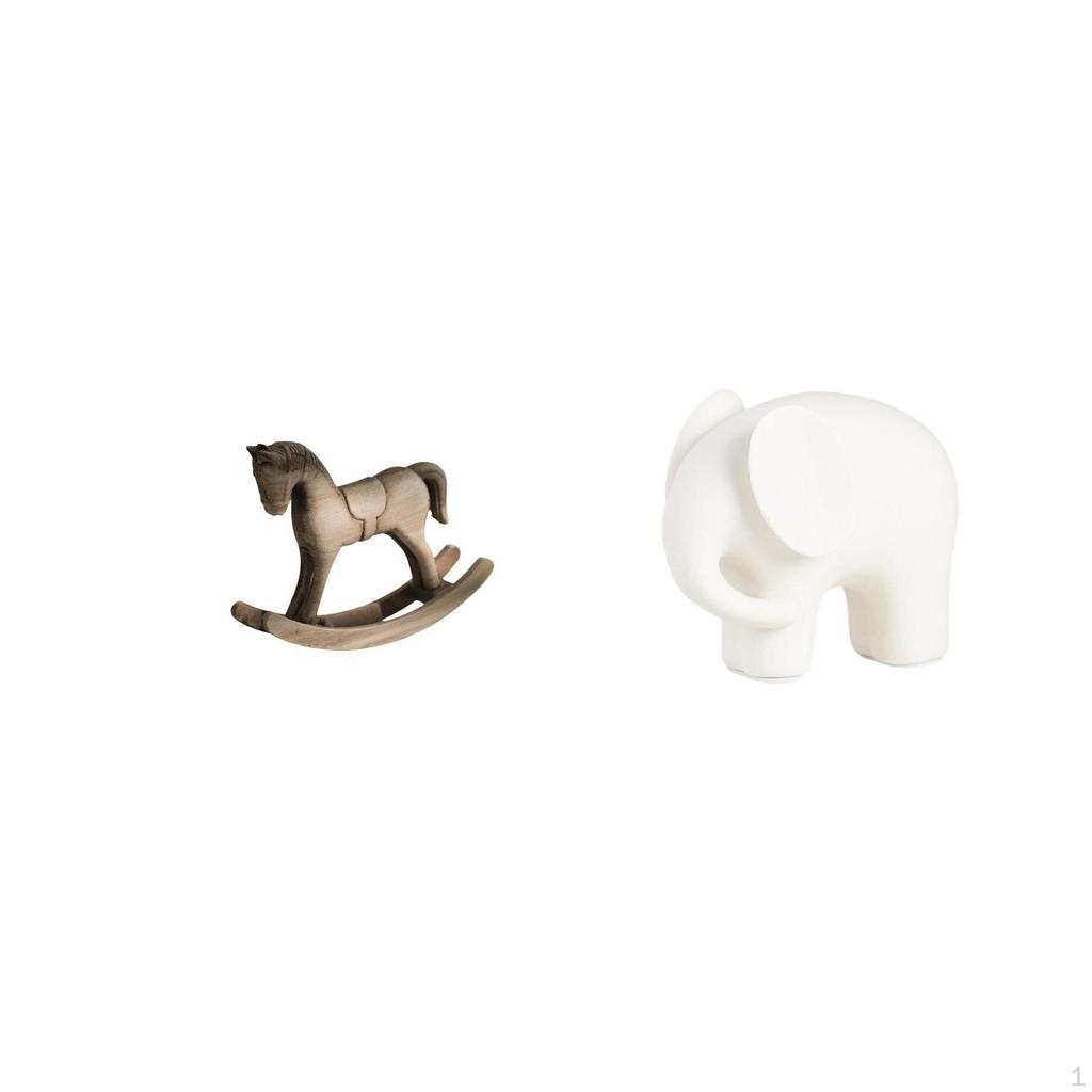 Rocking Horse Wood Sculpture Ceramic Elephant Statue Artistic Retro Animal Figurine Decorative