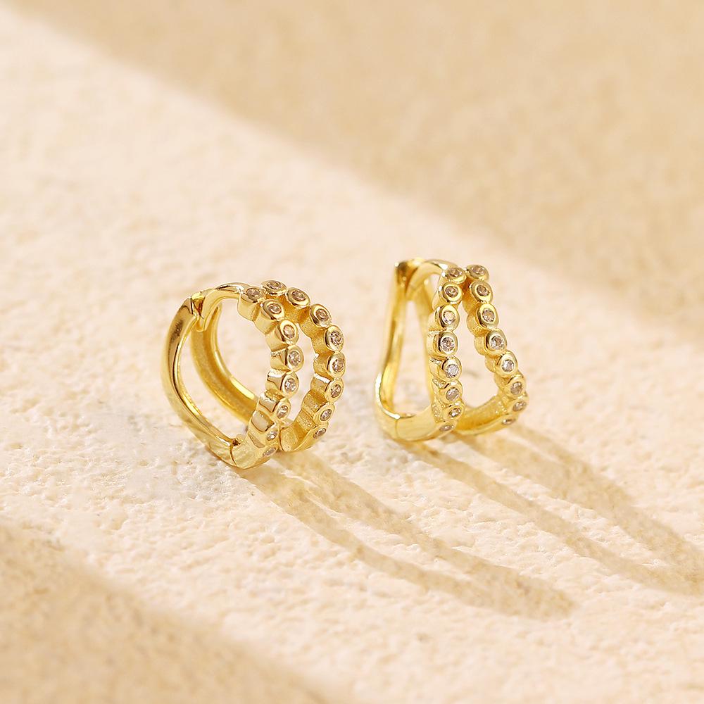 S925 Silver Double-Layer Rhinestone Inlaid Earrings - Elegant Cross-Border Luxury for Women 925 Silver золотой