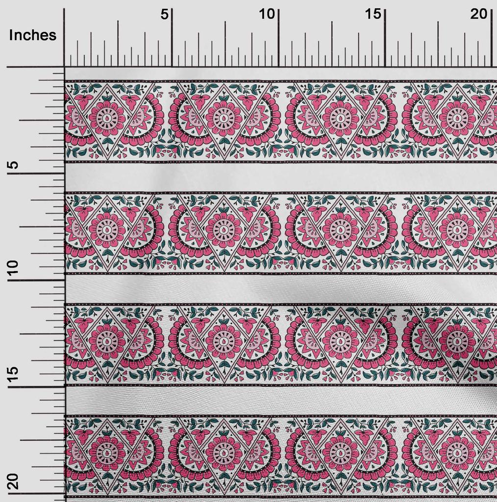oneOone Cotton Flex Fabric Geometric|Leaves & Floral Block Printed Fabric 1 Yard 40 Inch