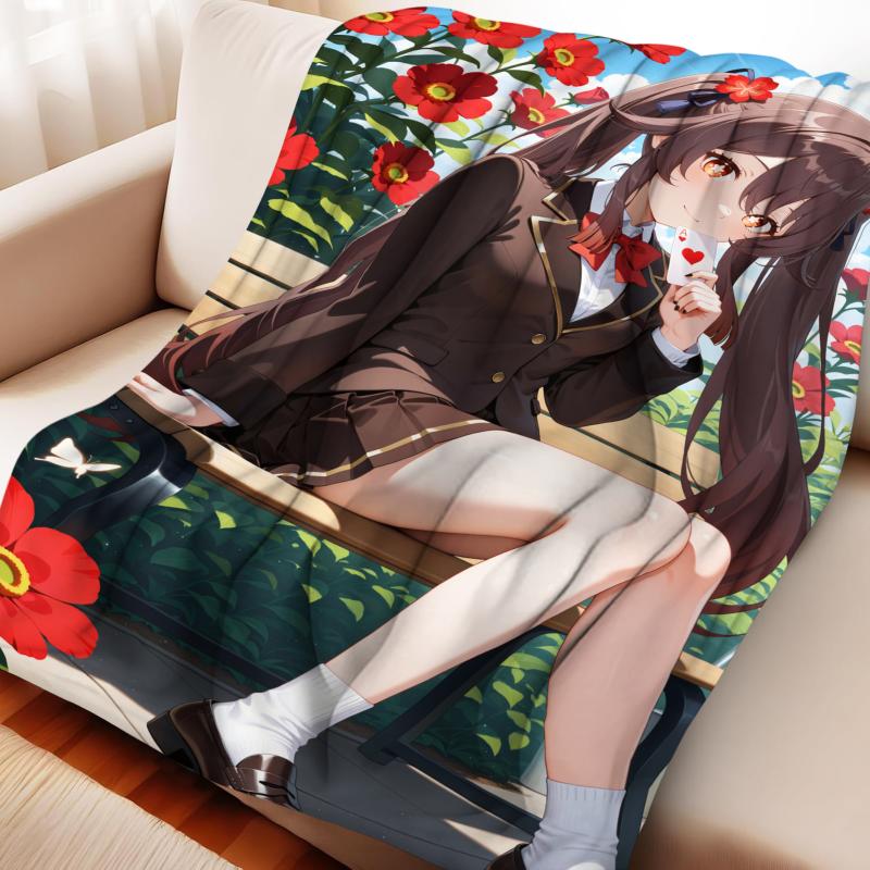 Anime Hu Tao Flannel Blanket - Genshin Impact Four-Season ACG Themed Nap Throw