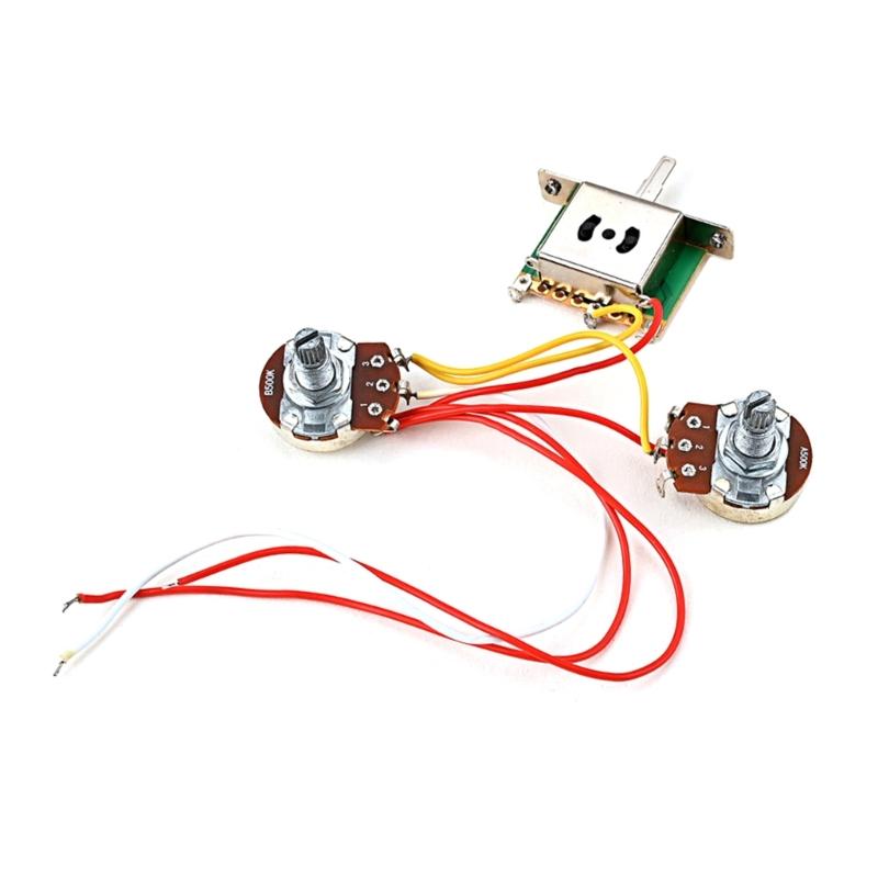 1V 1T Wiring Kit, 3 Way A500K Wiring Harness Prewired Guitar Wiring Hareness for Electric Guitar Bass Repair Replacement