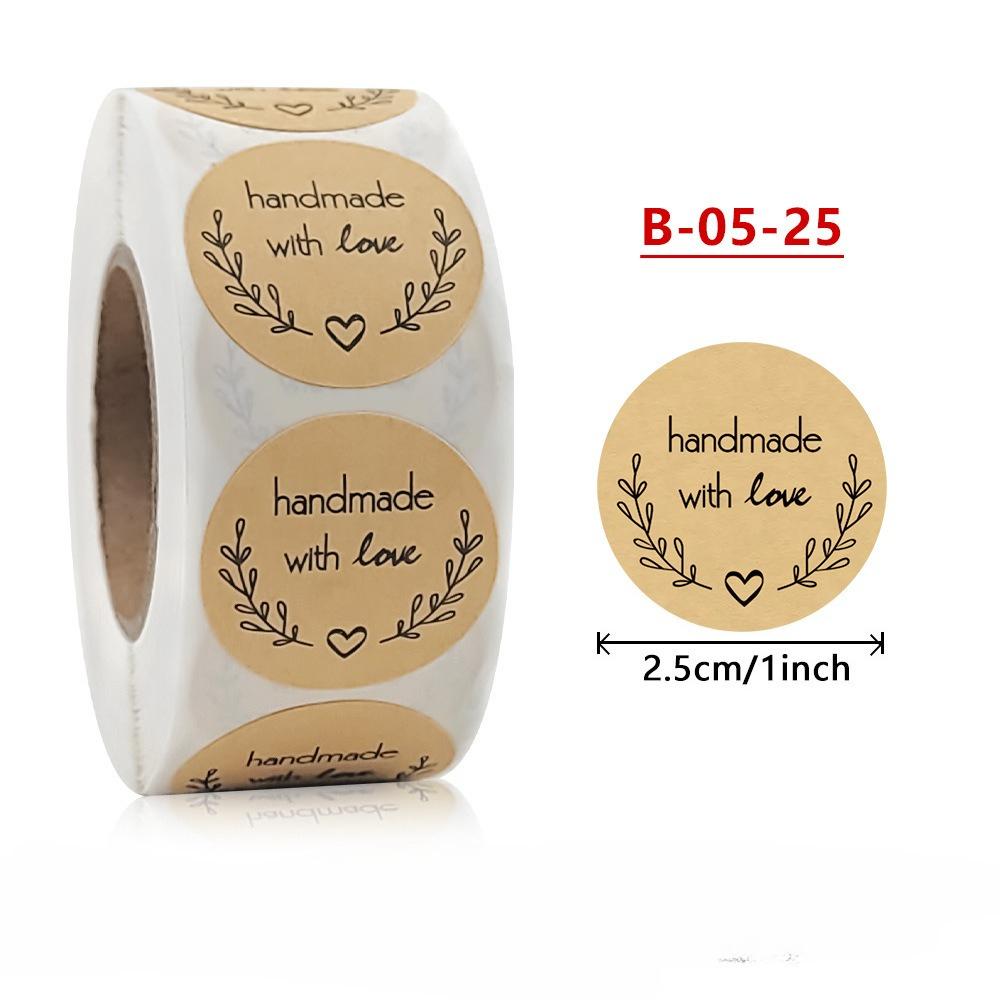 500pcs Handmade with Love Stickers Vintage Kraft Paper Sticker Stationery Label Baking Kraft Paper Stickers Scrapbook Gift Label