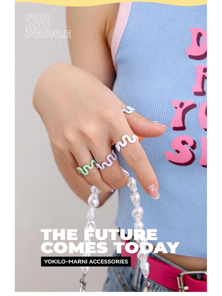 YOK Simple Curved Macaron Color Open Ring for Women