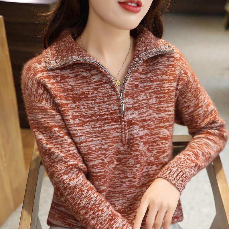 Marled Women's Wool Pullover: Half-Zip Turtleneck Sweater for Autumn and Winter