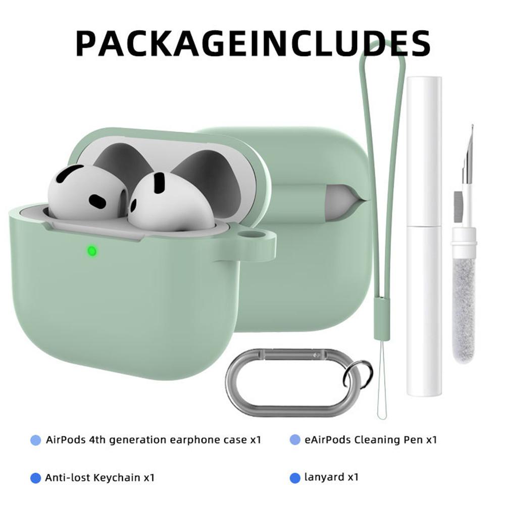 For AirPods 4 Earphone Silicone Case Set with Anti-Lost Keychain, Strap, Ear Tips, Cleaning Pen