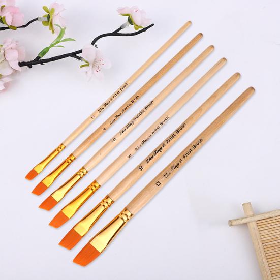 6Pcs/Set Painting Pen Set Dense Bristles DIY Soft Bristle Original Wood Color Rod Student Art Watercolor Paint Brushes Studio Supply