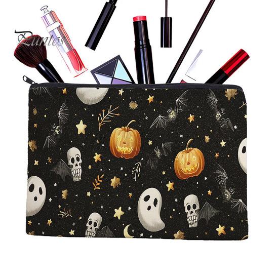 Large Capacity Pencil Bag Halloween Storage Bag, with Pumpkin Ghost Pattern Design, Thickened Stylish Travel Toiletry Organizer Canvas Cosmetic