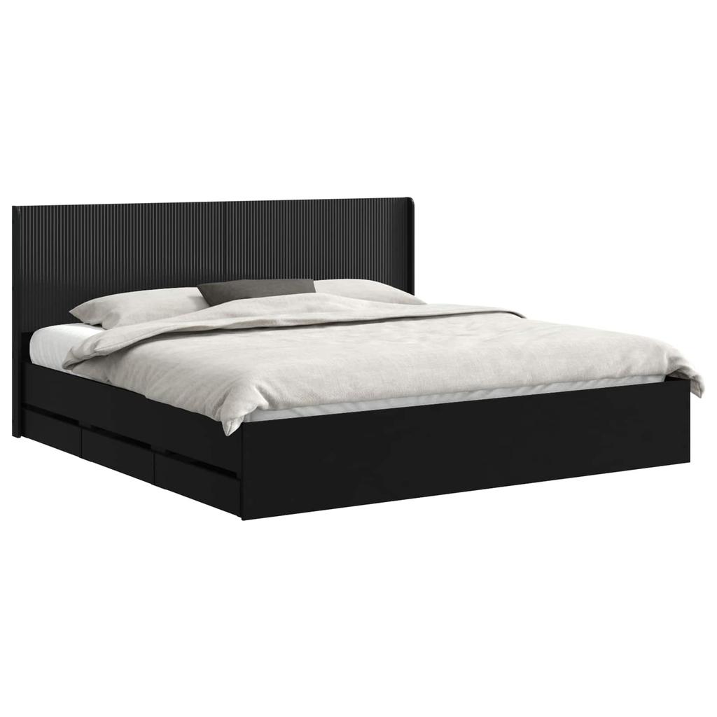 Bed Frame with Storage and Headboard Black 180 X 200 Cm